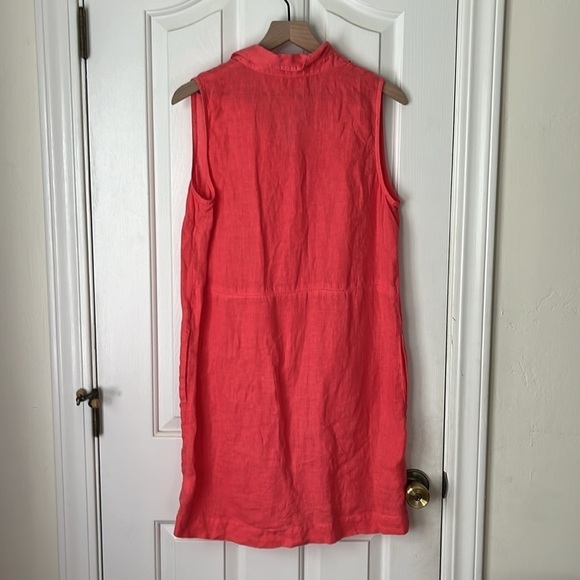 C&C California | Sleeveless 100% Linen Dress w. Collar in Coral Size 10 Summer - Picture 7 of 9